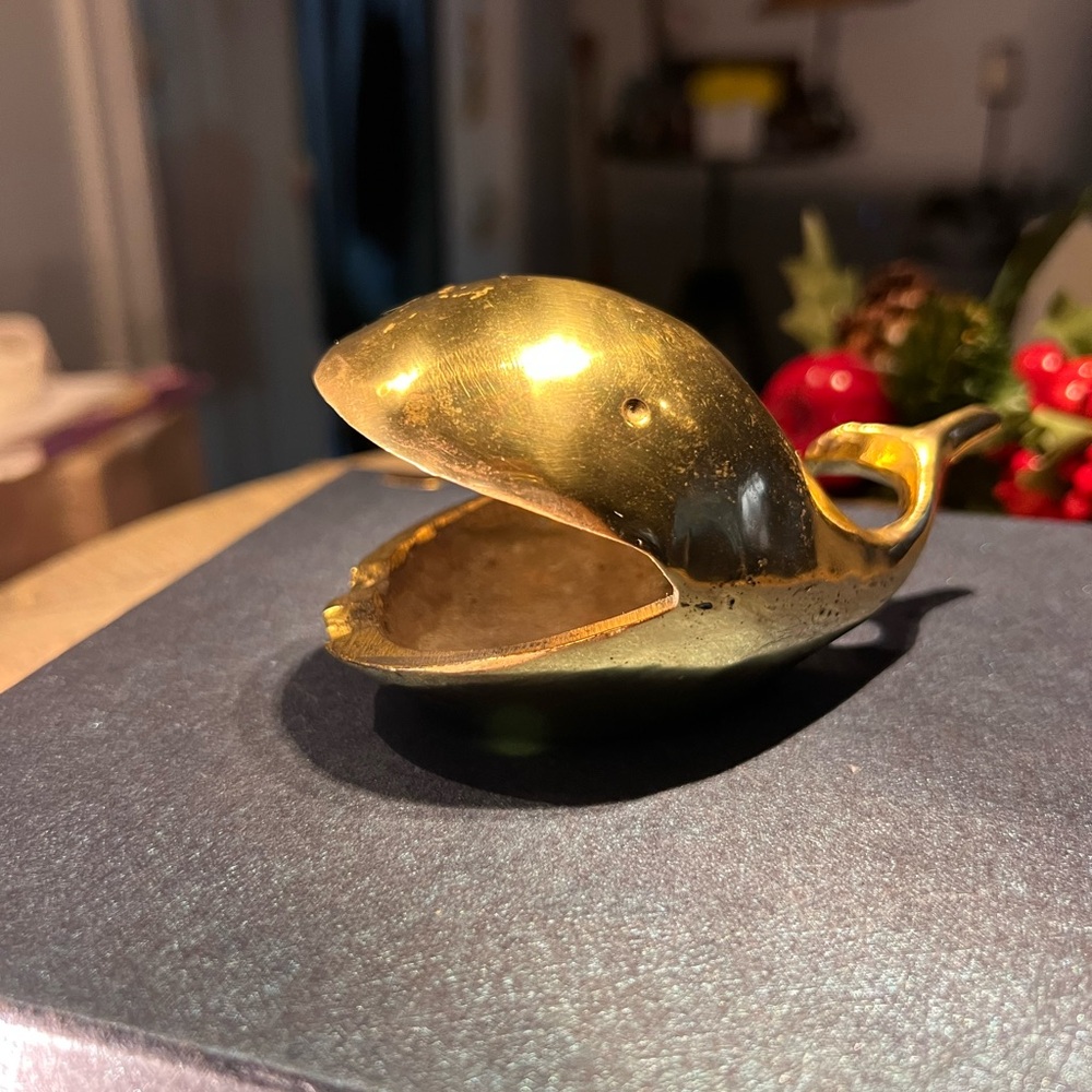 Unique Vintage Gold brass Whale Figurine (ashtray) Trinket dish